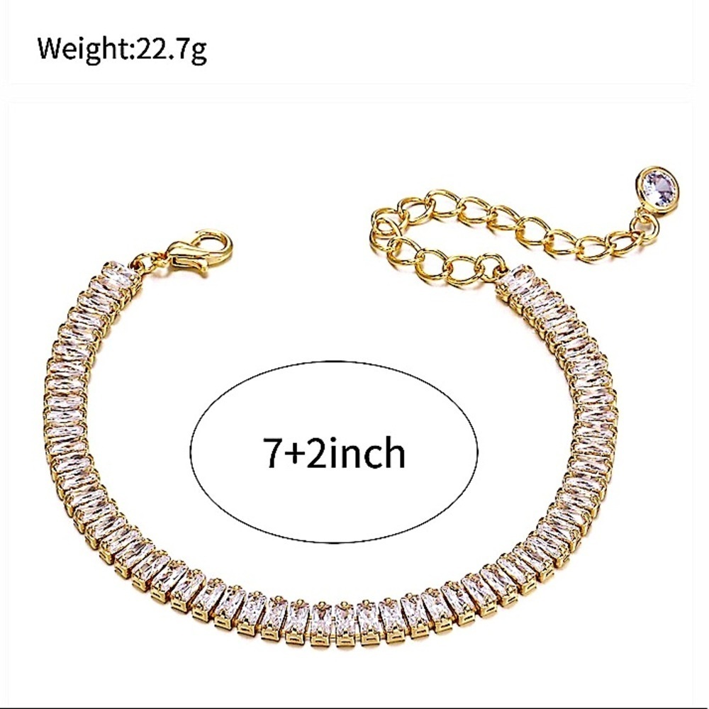 Baguette Crystal Gold Plated Zircon Diamond Necklace Bracelet Set - Picture 9 of 9